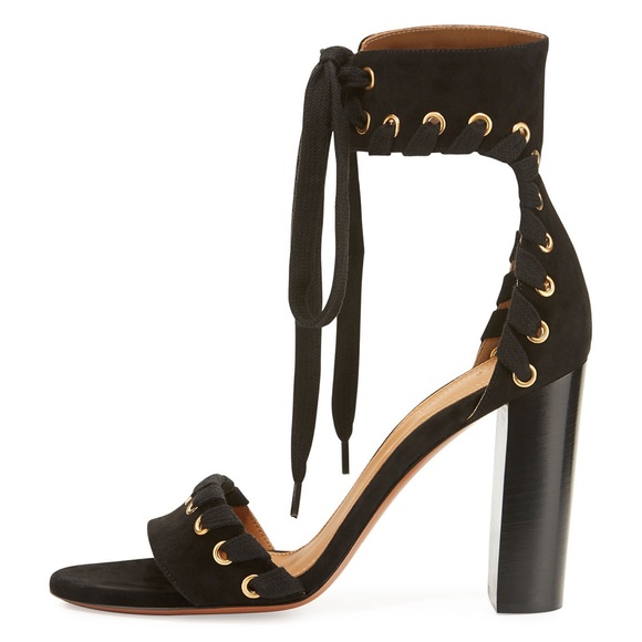 NIB Chloe Miles 38.5/ 8.5 Black Suede Ankle-Tie Lace up Sandals - Picture 2 of 10